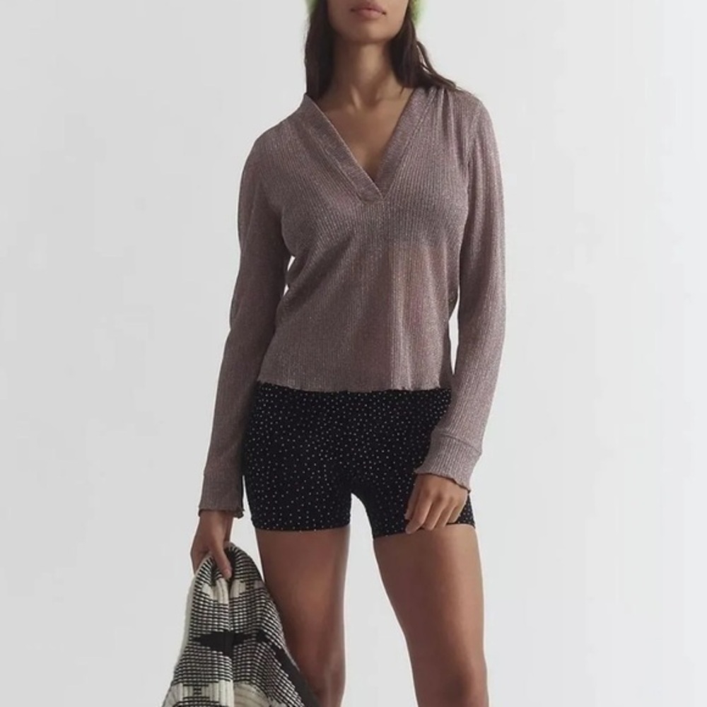New ▶️ Anthropologie ◀️ Daily Practice Metallic Sparkle Hooded Top Medium